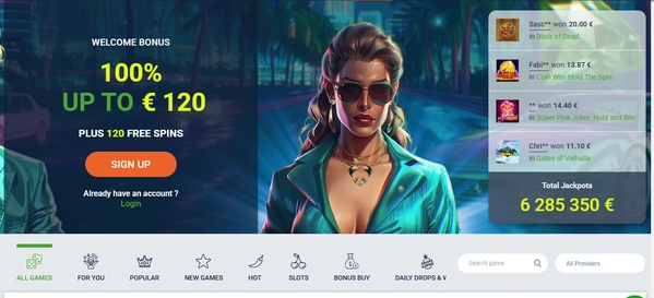 20Bet casino welcome bonus offer featuring 100% deposit match up to €120 plus 120 free spins on registration